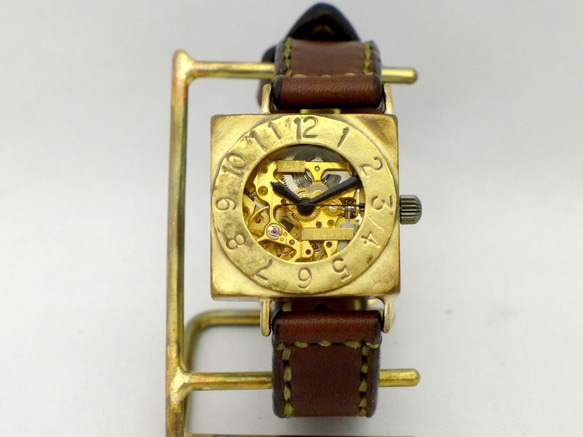 BAM049 自動上鍊方形款男士黃銅手工縫製腰帶手工腕錶 [BAM049 BR Hand-sewn] 第4張的照片