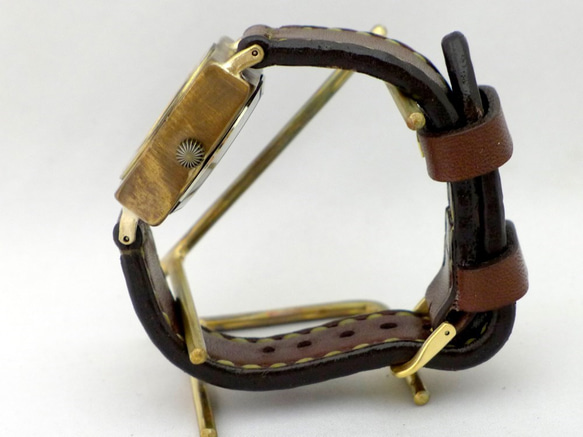 BAM049 自動上鍊方形款男士黃銅手工縫製腰帶手工腕錶 [BAM049 BR Hand-sewn] 第5張的照片