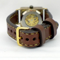 BAM049 自動上鍊方形款男士黃銅手工縫製腰帶手工腕錶 [BAM049 BR Hand-sewn] 第6張的照片