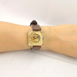 BAM049 自動上鍊方形款男士黃銅手工縫製腰帶手工腕錶 [BAM049 BR Hand-sewn] 第7張的照片