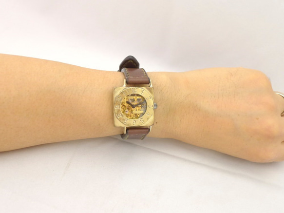 BAM049 自動上鍊方形款男士黃銅手工縫製腰帶手工腕錶 [BAM049 BR Hand-sewn] 第7張的照片