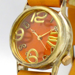 「On Time-B」OR（橘色）錶盤男士黃銅手工手錶 [214B OR/CA] 第1張的照片