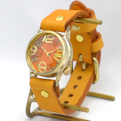 "On Time-B" OR(ｵﾚﾝｼﾞ)文字盤 Mens Brass 手作り腕時計 [214B OR/CA] 2枚目の画像