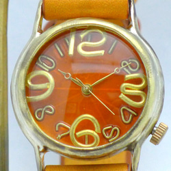 "On Time-B" OR(ｵﾚﾝｼﾞ)文字盤 Mens Brass 手作り腕時計 [214B OR/CA] 4枚目の画像