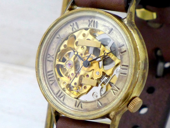 BAM021 ローマ数字 自動巻きBrass JUMBOサイズ  [BAM021 GD] 手作り腕時計 1枚目の画像