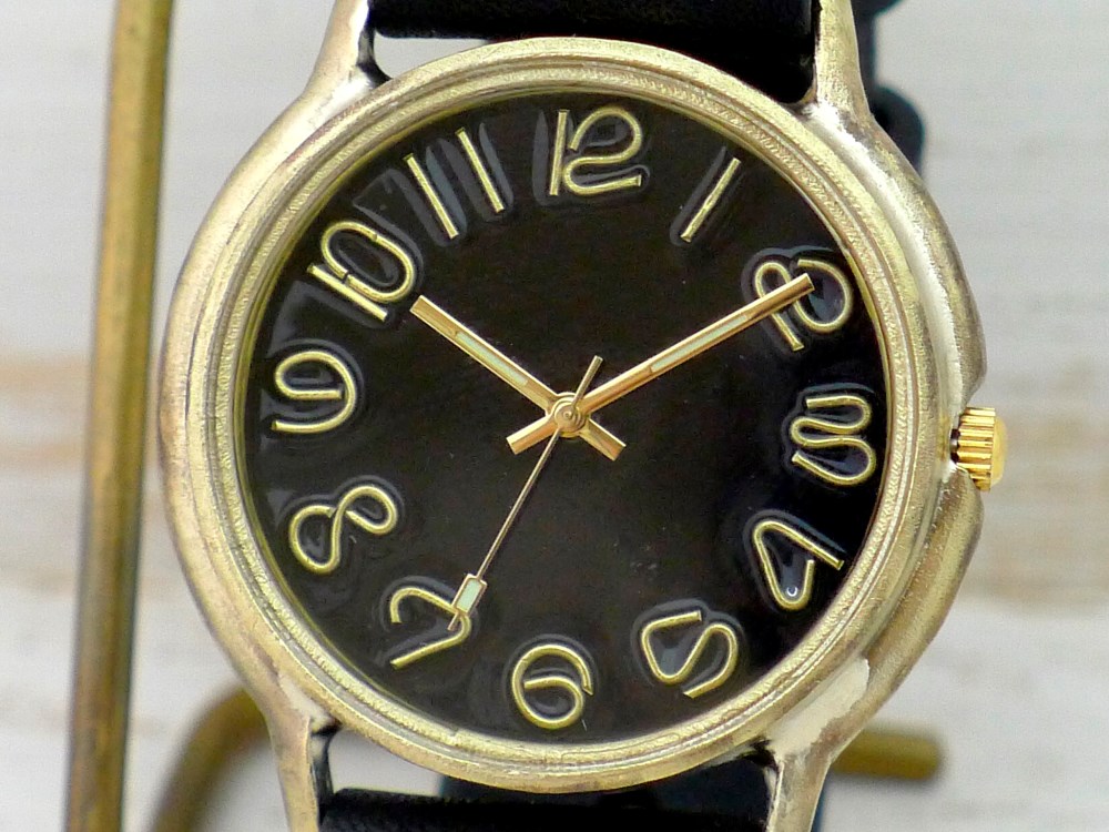 "J.B." 黒文字盤 JUMBO Brass 手作り腕時計 [JUM31 黒文字盤]