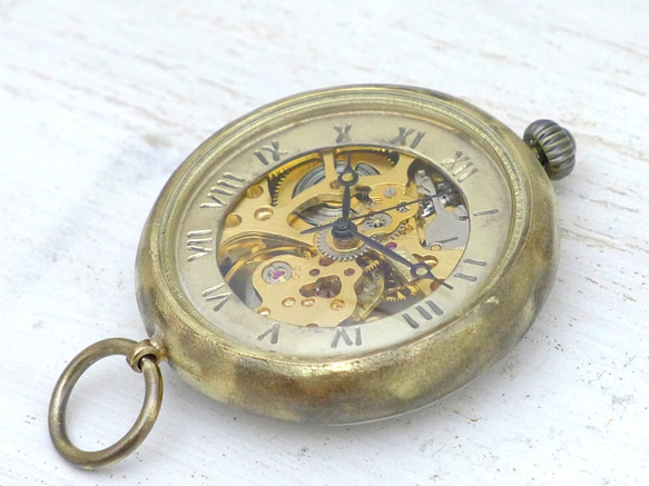 BHW115 手巻き懐中時計 ローマ数字 JUMBO(38mm)真鍮甲丸ケース 手作り腕時計 [JUM115] 3枚目の画像
