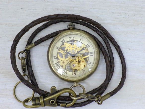BHW115 手巻き懐中時計 ローマ数字 JUMBO(38mm)真鍮甲丸ケース 手作り腕時計 [JUM115] 8枚目の画像