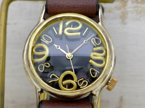 "On Time-B" BR(ｸﾞﾘｰﾝ)文字盤 32mm Brass 手作り腕時計 [214B GR] 4枚目の画像