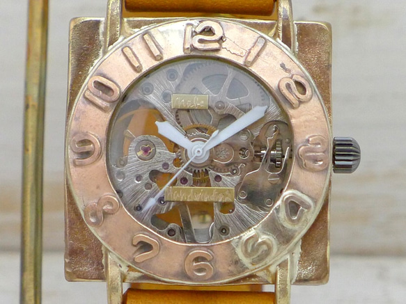 BHW080 手動上弦 黃銅 JUMBO 方形 銅 表圈 手工手錶 [BHW080] 第3張的照片