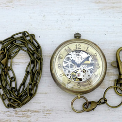BHW110 手巻き懐中時計 アラビア数字 特大JUMBO(42mm) 真鍮甲丸ケース 手作り腕時計 [BHW110] 6枚目の画像