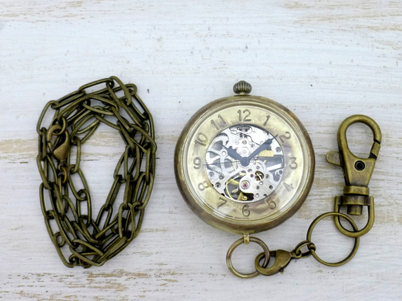 BHW110 手動上鍊懷錶 阿拉伯數字超大號 JUMBO (42mm) 黃銅腳背圓形錶殼 手工腕錶 [BHW110] 第6張的照片