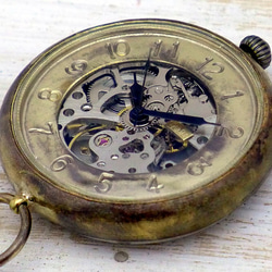 BHW110 手巻き懐中時計 アラビア数字 特大JUMBO(42mm) 真鍮甲丸ケース 手作り腕時計 [BHW110] 7枚目の画像