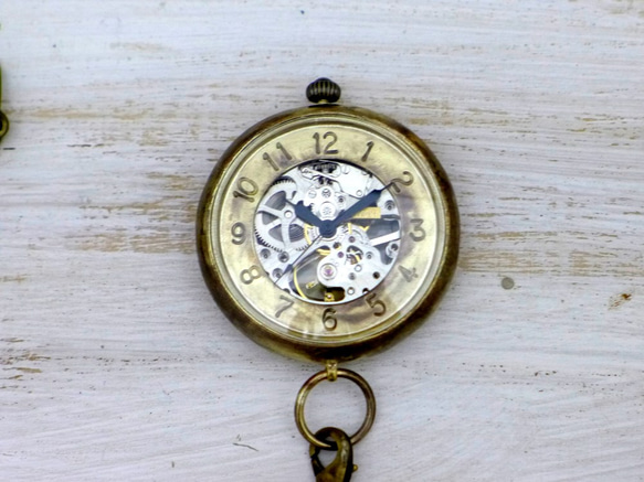 BHW110 手巻き懐中時計 アラビア数字 特大JUMBO(42mm) 真鍮甲丸ケース 手作り腕時計 [BHW110] 8枚目の画像