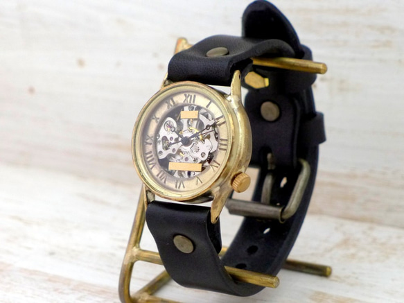 BHW073 ローマ数字 手巻きBrass32mm 手作り腕時計 真鍮 [BHW073 ローマ数字] 2枚目の画像