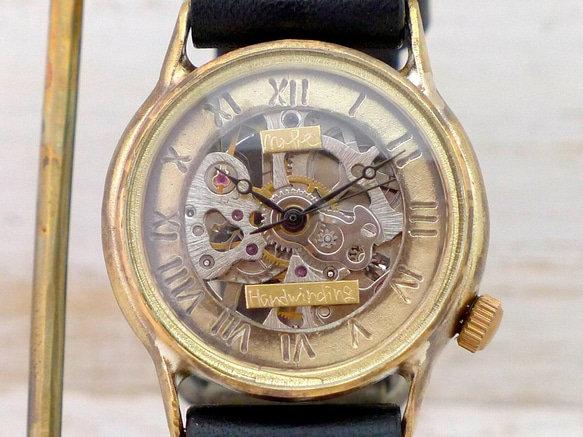 BHW073 ローマ数字 手巻きBrass32mm 手作り腕時計 真鍮 [BHW073 ローマ数字] 3枚目の画像