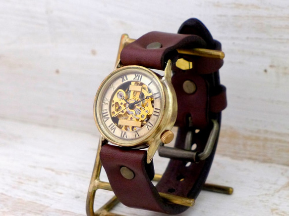 BHW073 ローマ数字 手巻きBrass32mm 手作り腕時計 真鍮 [BHW073 ローマ数字] 5枚目の画像