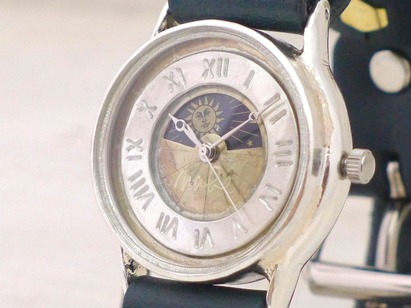 "S-WATCH2-SV-S&M" MensSilver Sun&Moon 手作り腕時計 [207SV-S&M ローマ] 1枚目の画像