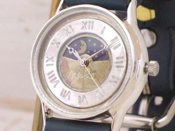 “S-WATCH2-SV-S &amp; M”男士銀色太陽和月亮手工手錶 [207SV-S &amp; M 羅馬] 第2張的照片