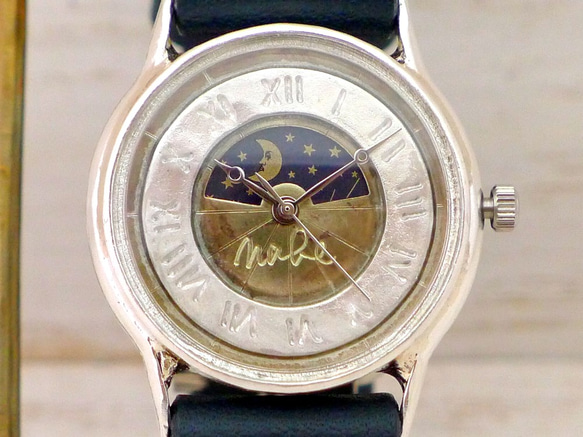 "S-WATCH2-SV-S&M" MensSilver Sun&Moon 手作り腕時計 [207SV-S&M ローマ] 5枚目の画像