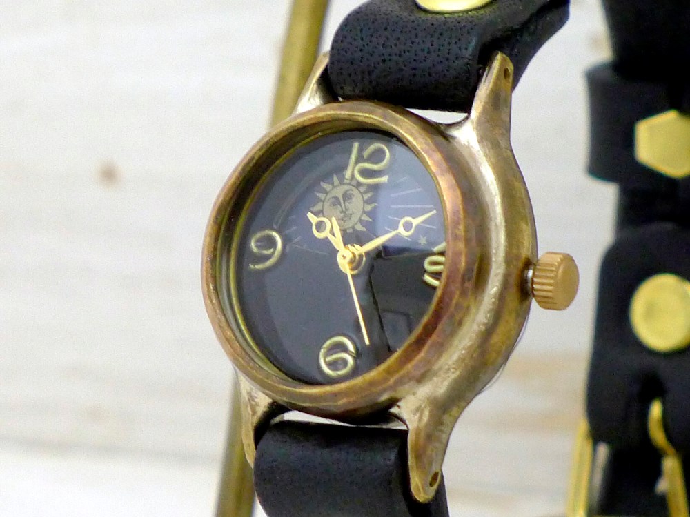 362S&M Lady's Brass Sun&Moon 黒文字盤 手作り腕時計 [362S&M BK]