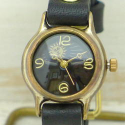 362S &amp; M 女士黃銅太陽和月亮黑色錶盤手工手錶 [362S &amp; M BK] 第3張的照片