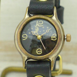 362S &amp; M 女士黃銅太陽和月亮黑色錶盤手工手錶 [362S &amp; M BK] 第4張的照片
