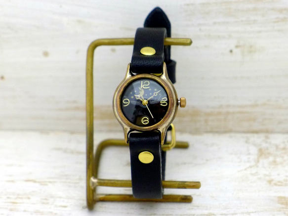 362S &amp; M 女士黃銅太陽和月亮黑色錶盤手工手錶 [362S &amp; M BK] 第5張的照片