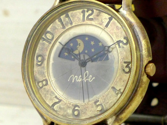 "GRANDAD-B-S&M" 42mmBrass Sun&Moon 手作り腕時計 [JUM116S&M アラビア] 1枚目の画像