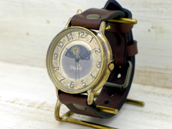 "GRANDAD-B-S&M" 42mmBrass Sun&Moon 手作り腕時計 [JUM116S&M アラビア] 3枚目の画像