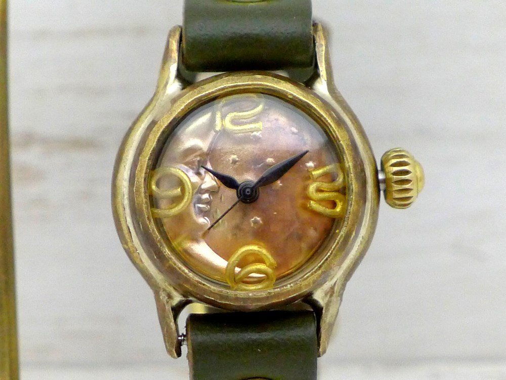 "CrescentMoon-LB" 22mmBrass(真鍮) 三日月文字盤 手作り時計 [305B-CM]