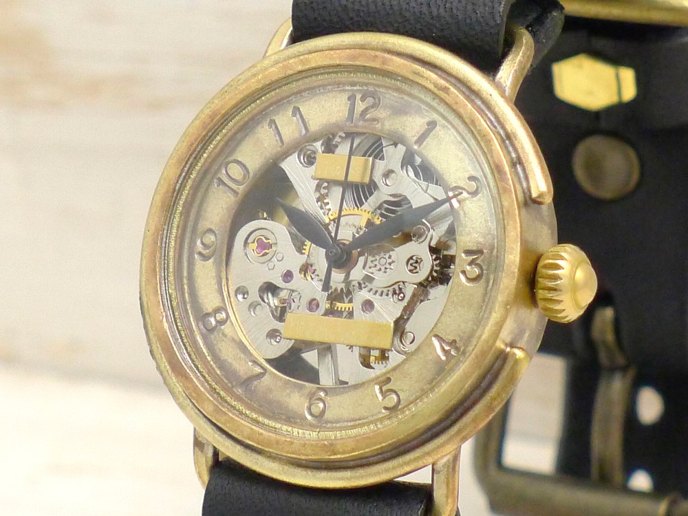 BHW063 アラビア数字 手巻きBrassMens 手作り腕時計 [BHW063 アラビア]