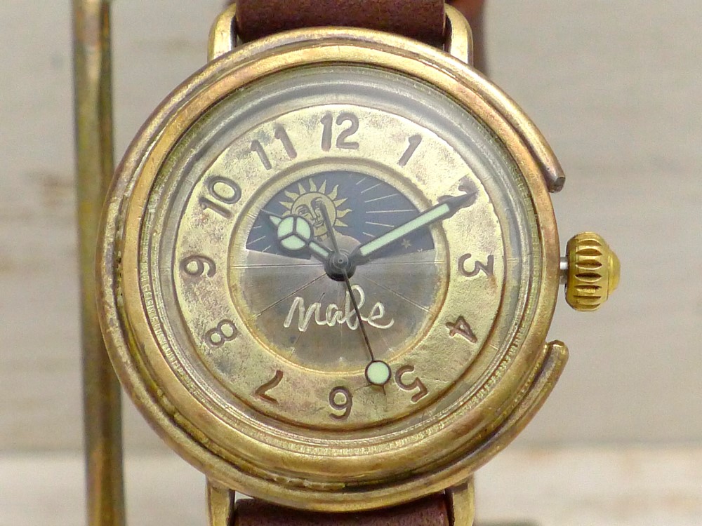 "MILTIMER5-B-S&M" 32mmBrass Sun&Moon 手作り腕時計 [357S&M アラビア]