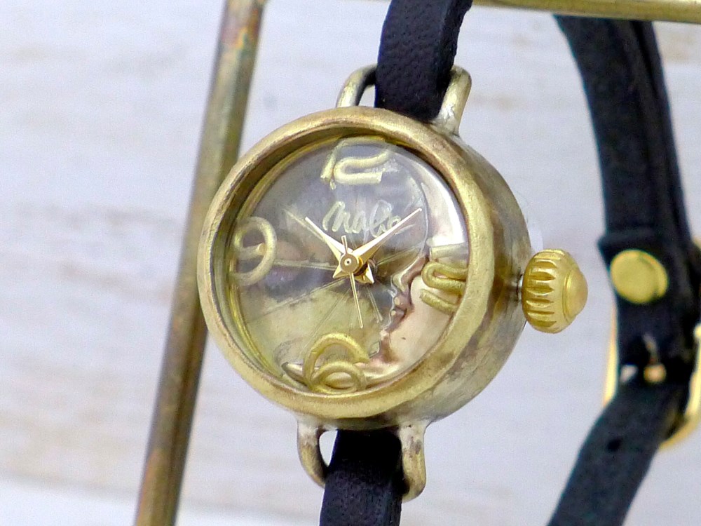 "CrescentMoon4-LB" 20mmBrass 三日月文字盤 ブレスレット風 手作り腕時計 [365CM4]