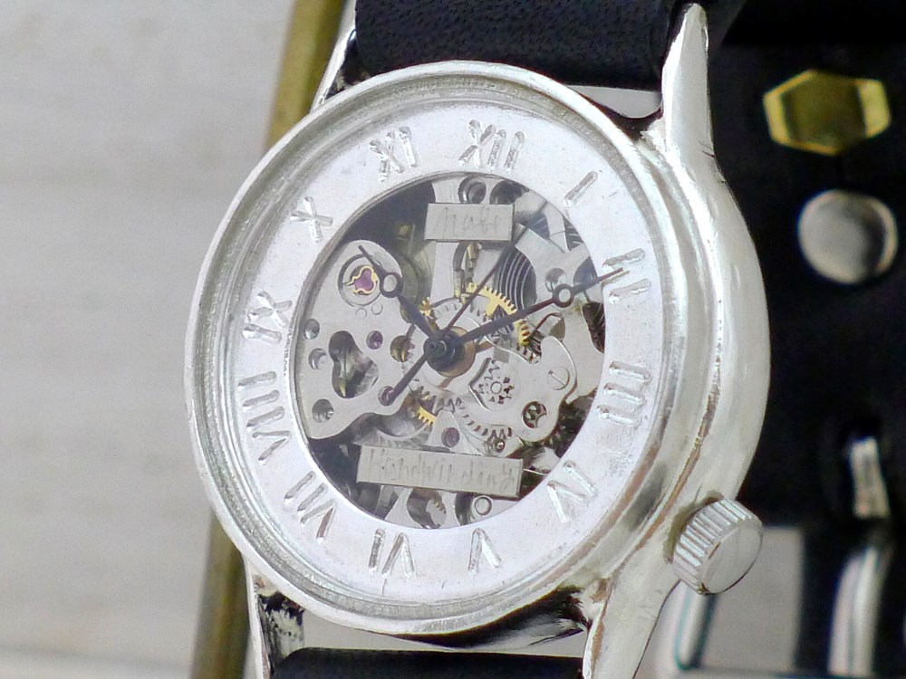 SHW073 手巻きSilver32mm ローマ数字 手作り時計 [SHW073 ローマ]