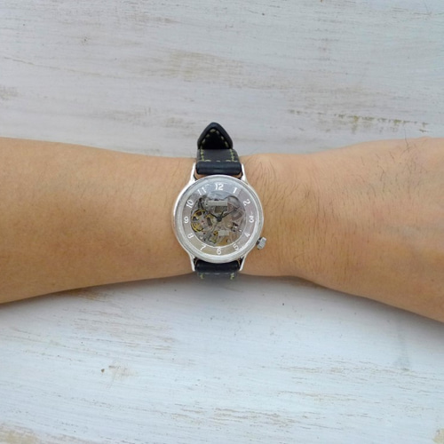 SAM021 アラビア数字 自動巻きSilver 36mm 手縫いベルト [SAM021