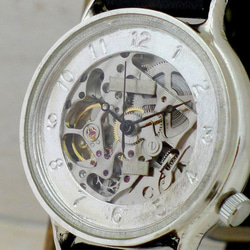SAM021 アラビア数字 自動巻きSilver 36mm 手縫いベルト [SAM021アラビア 手縫い] 手作り時計 4枚目の画像