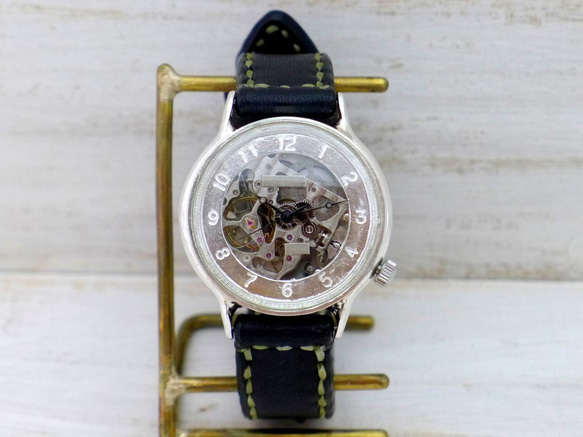 SAM021 阿拉伯數字 自動上鍊 銀色 36mm 手工縫製皮帶 [SAM021 Arabic hand-sewn] 手工手錶 第6張的照片