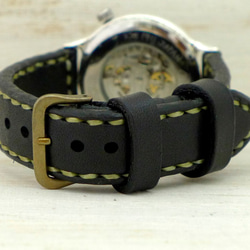 SAM021 阿拉伯數字 自動上鍊 銀色 36mm 手工縫製皮帶 [SAM021 Arabic hand-sewn] 手工手錶 第8張的照片