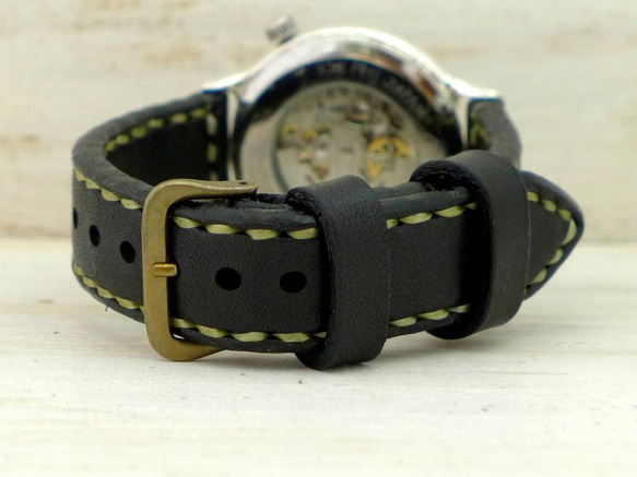 SAM021 阿拉伯數字 自動上鍊 銀色 36mm 手工縫製皮帶 [SAM021 Arabic hand-sewn] 手工手錶 第8張的照片