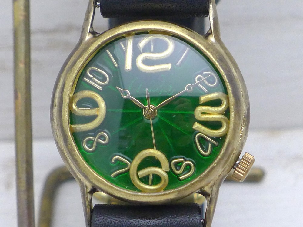 "On Time-B" GR(グリーン)文字盤 Mens Brass 手作り腕時計 [214B GR]