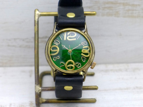 &quot;On Time-B&quot; GR（綠色）錶盤男士黃銅手工手錶 [214B GR] 第2張的照片