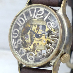 自動巻きBrass32mm手縫いベルト BAM032 フローティングインデックス 手作り腕時計 [BAM032] 1枚目の画像