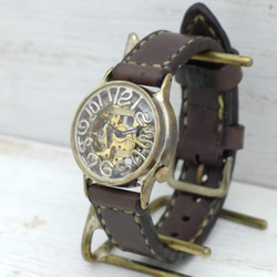 自動巻きBrass32mm手縫いベルト BAM032 フローティングインデックス 手作り腕時計 [BAM032] 2枚目の画像