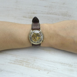 自動巻きBrass32mm手縫いベルト BAM032 フローティングインデックス 手作り腕時計 [BAM032] 5枚目の画像