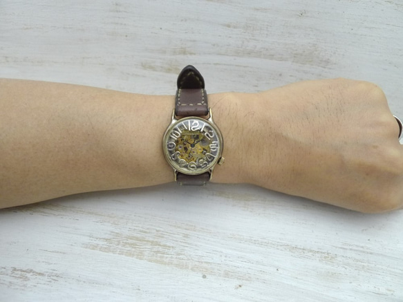 自動上鍊黃銅32毫米手工縫製皮帶 BAM032 浮動索引手工手錶 [BAM032] 第5張的照片