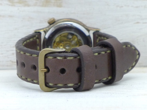 自動巻きBrass32mm手縫いベルト BAM032 フローティングインデックス 手作り腕時計 [BAM032] 8枚目の画像