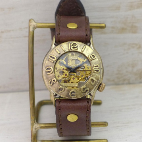 BHW014 ミシンステッチベルト 手巻きBrass 32mm 手作り腕時計 [BHW014