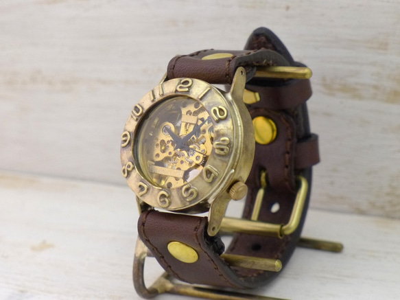 BHW058B2 縫紉機針跡手動上弦黃銅 36mm 3D 數字表圈 手工手錶 [BHW058B2] 第1張的照片