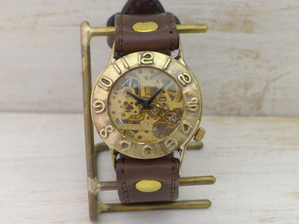 BHW058B2 縫紉機針跡手動上弦黃銅 36mm 3D 數字表圈 手工手錶 [BHW058B2] 第3張的照片